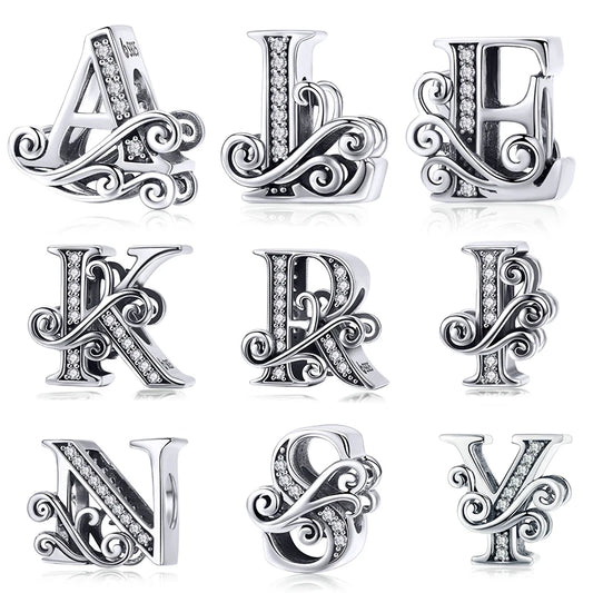 Personalized 925 Sterling Silver Alphabet Charm | Pandora Compatible Letter Bead for DIY Jewelry Making