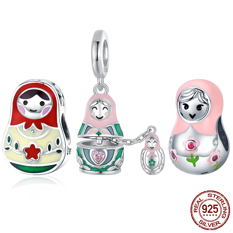 925 Sterling Silver Matryoshka Doll Charm – Russian Pendant Compatible with Pandora & European Bracelets