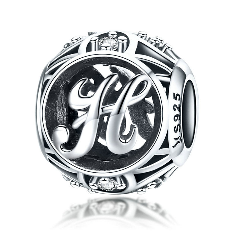 925 Sterling Silver Hollow Letter Charm with Zircon – Compatible with Pandora, Chamilia & European Bracelets