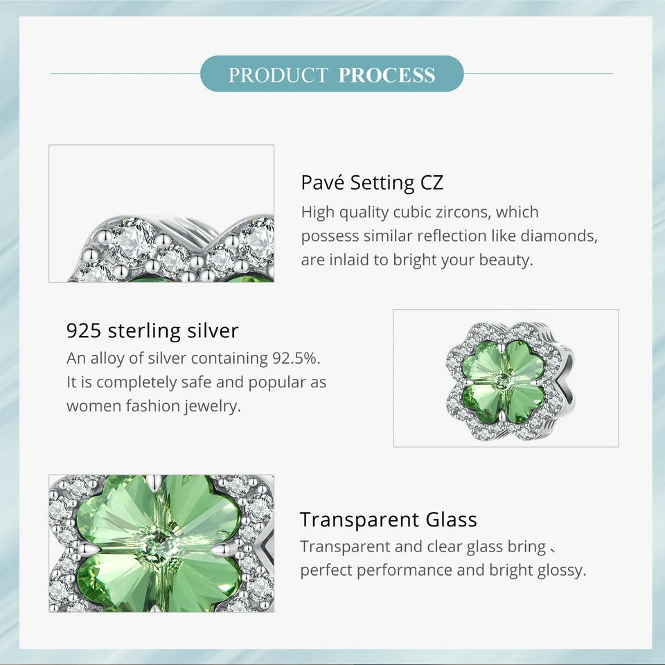 925 Sterling Silver Four-Leaf Clover Charm - Compatible with Pandora Bracelets