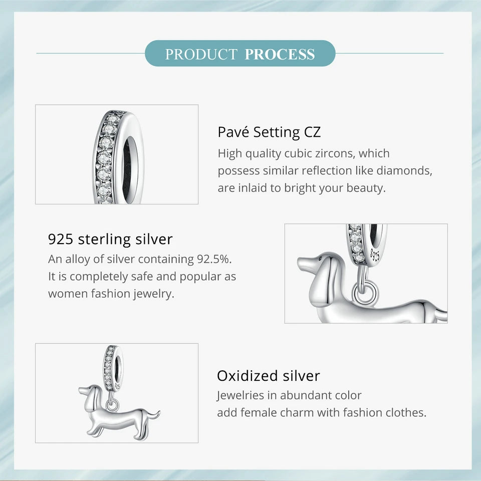 Genuine 925 Sterling Silver Dog Charm Bead - Compatible with Pandora & European Bracelets