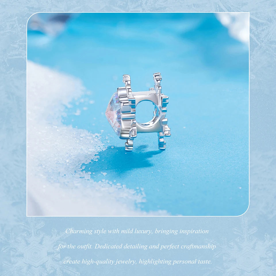 Solid 925 Sterling Silver Snowflake Charm Beads - Compatible with Pandora Bracelets