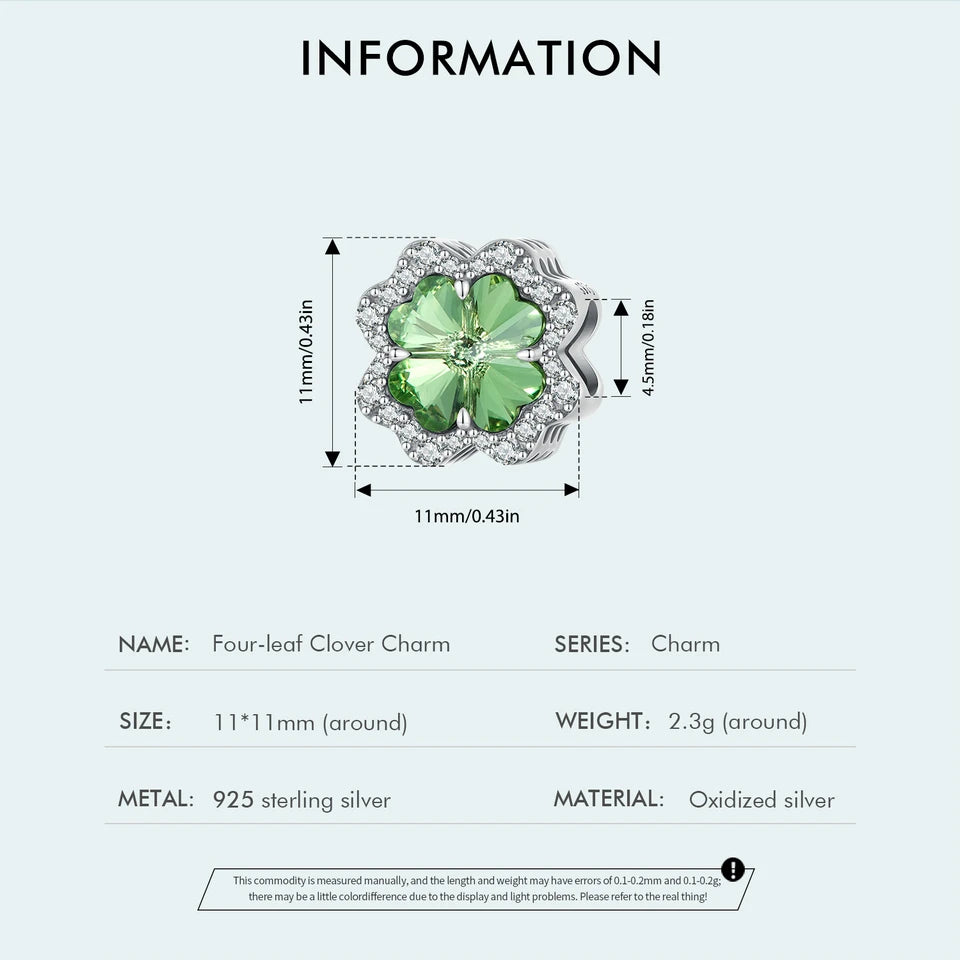 925 Sterling Silver Four-Leaf Clover Charm - Compatible with Pandora Bracelets