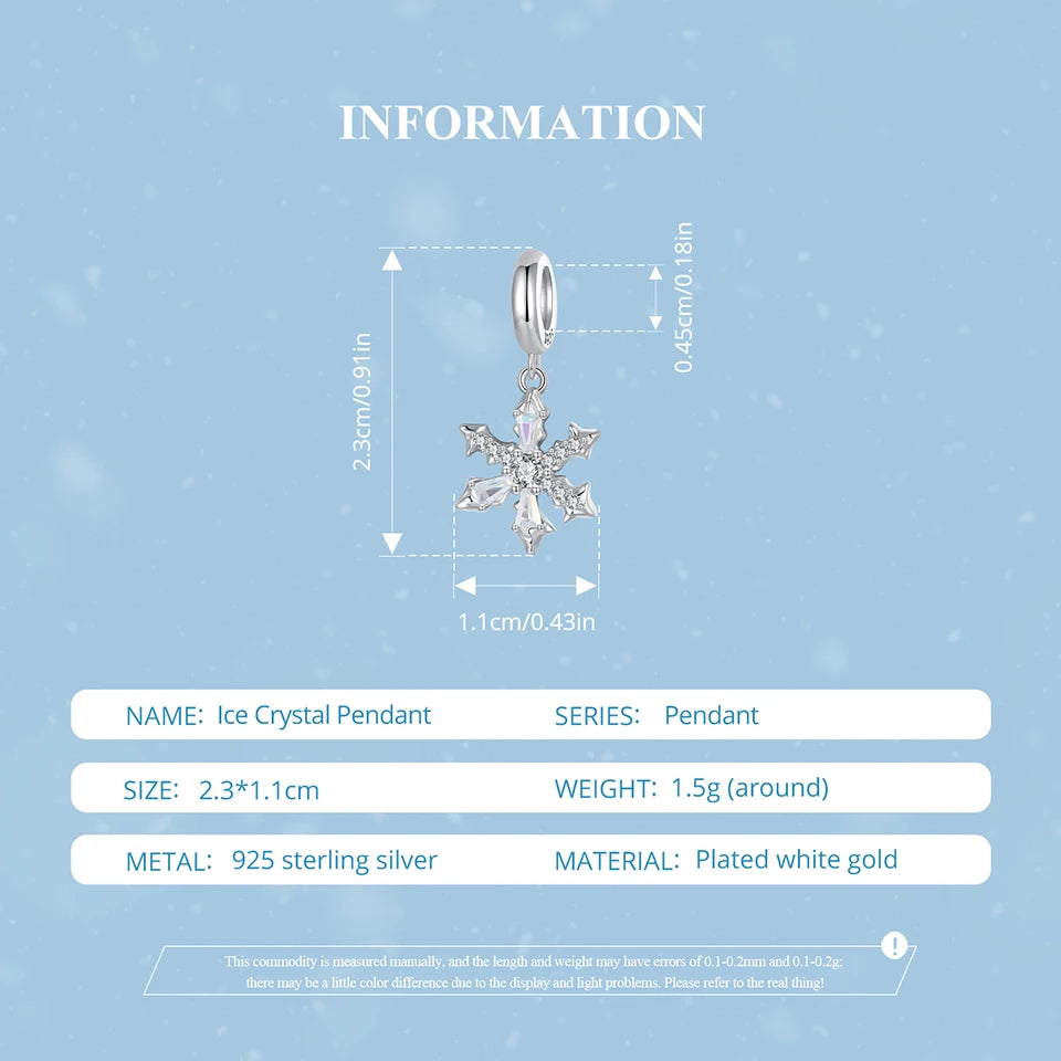 Solid 925 Sterling Silver Snowflake Charm Beads - Compatible with Pandora Bracelets