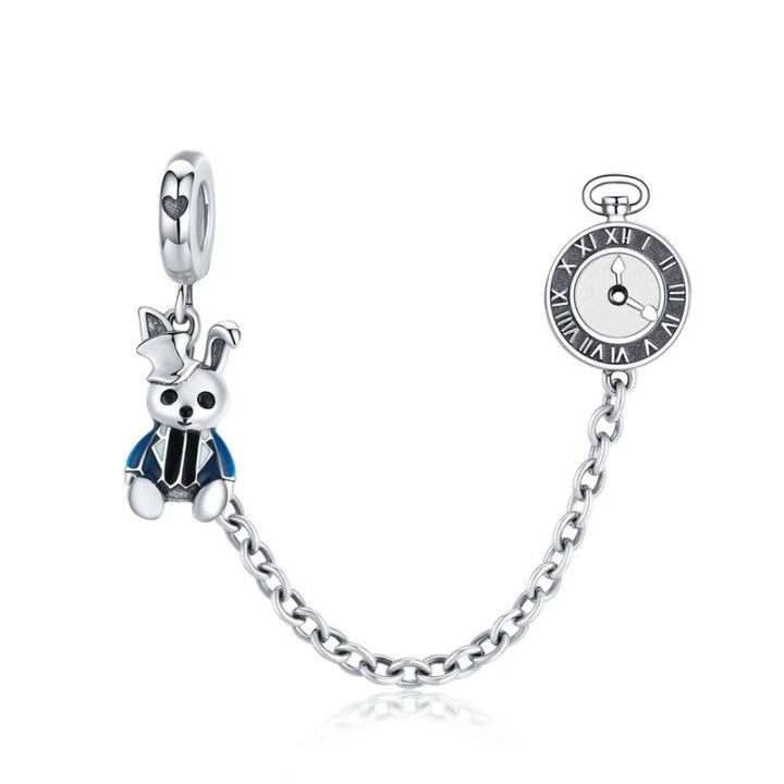 925 Sterling Silver Magical Rabbit Clock Dangle Charm - Pandora Compatible Forest Adventure Collection Pendant for European Bracelets