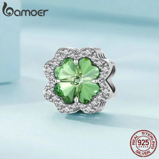 925 Sterling Silver Four-Leaf Clover Charm - Compatible with Pandora Bracelets