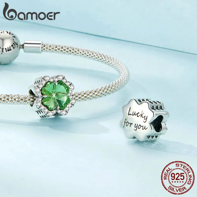 925 Sterling Silver Four-Leaf Clover Charm - Compatible with Pandora Bracelets