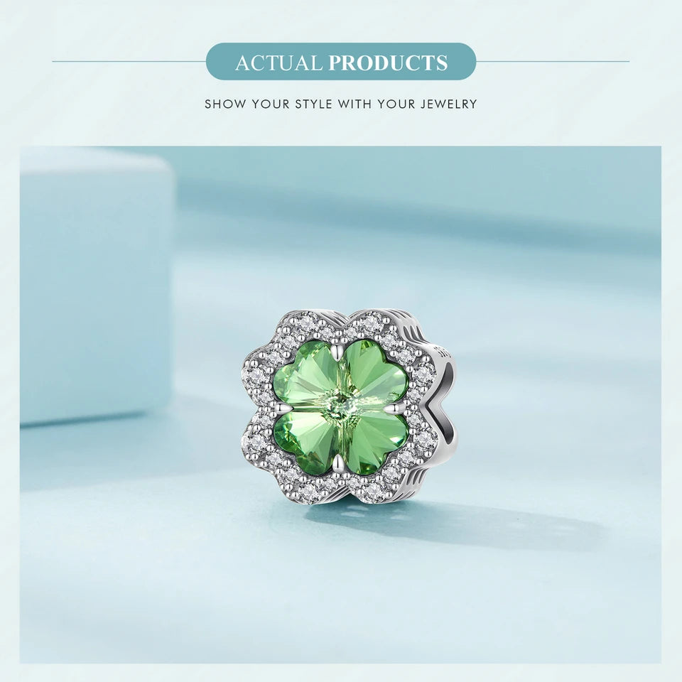 925 Sterling Silver Four-Leaf Clover Charm - Compatible with Pandora Bracelets