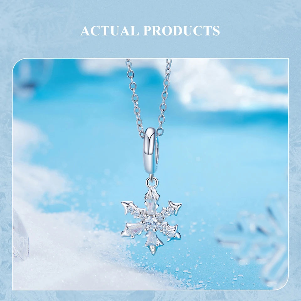 Solid 925 Sterling Silver Snowflake Charm Beads - Compatible with Pandora Bracelets