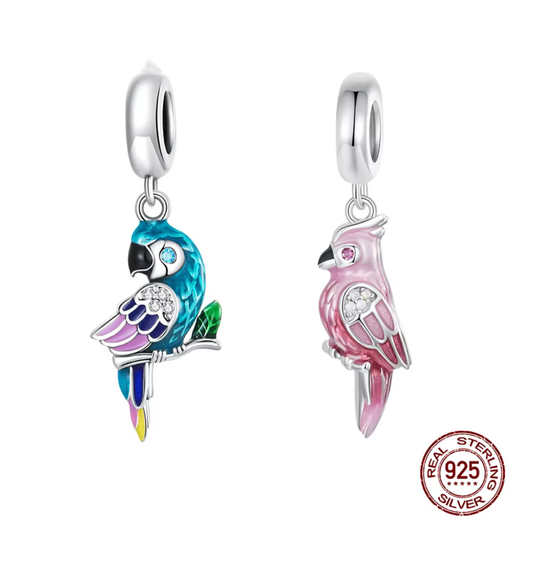 925 Sterling Silver Parrot Charms - Colorful Bird Pendant for Bracelets & Necklaces