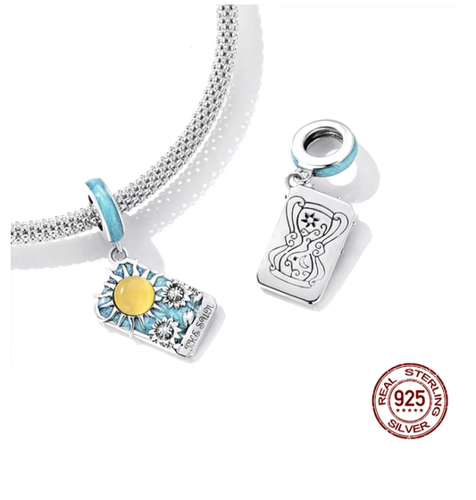 925 Sterling Silver Tarot Charm – Sun & Hourglass Design for DIY Bracelets & Necklaces