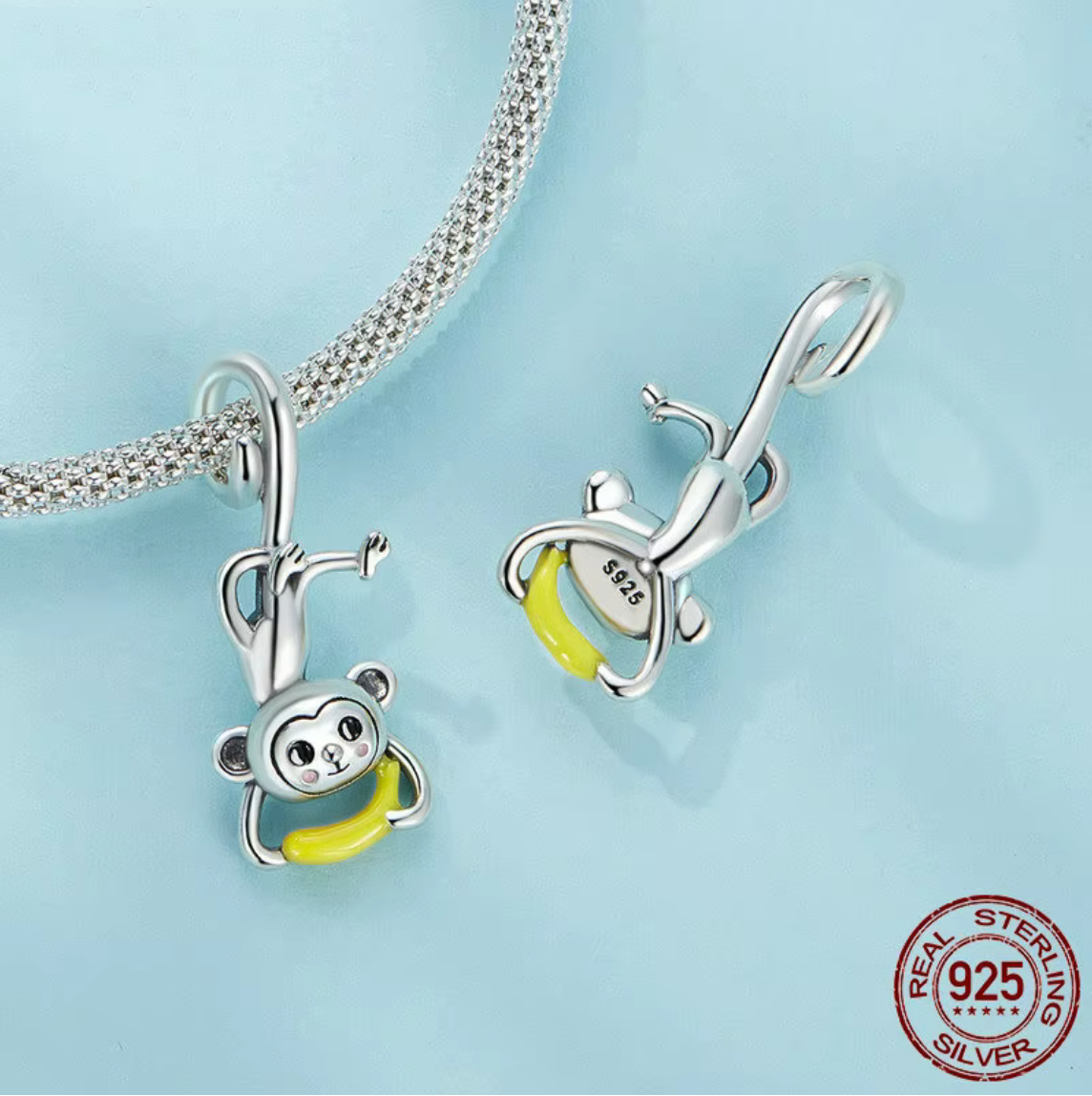 925 Sterling Silver Toucan Monkey Charm - Fits Pandora & European Bracelets - Enamel & CZ Beads