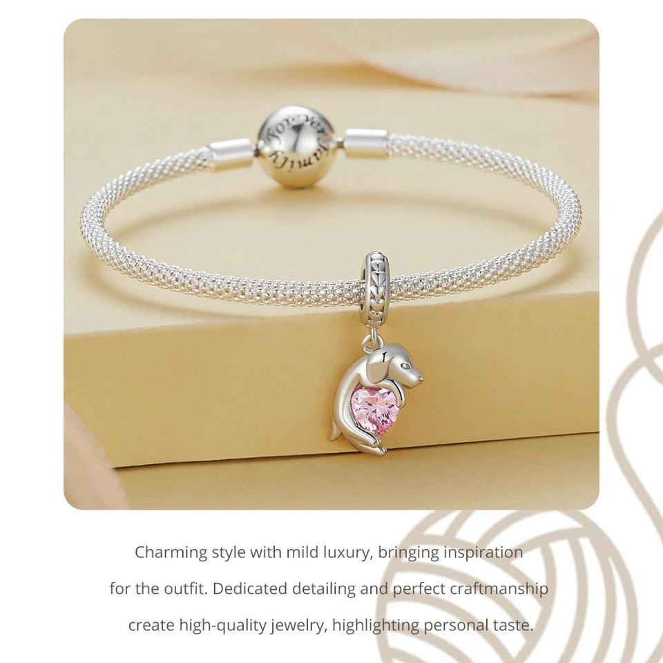 Genuine 925 Sterling Silver Dog Charm Bead - Compatible with Pandora & European Bracelets