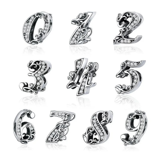 925 Sterling Silver Lucky Number Charm with Zircon - Compatible with Pandora Bracelets