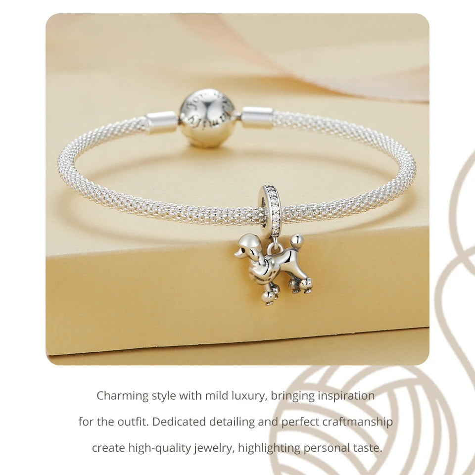 Genuine 925 Sterling Silver Dog Charm Bead - Compatible with Pandora & European Bracelets