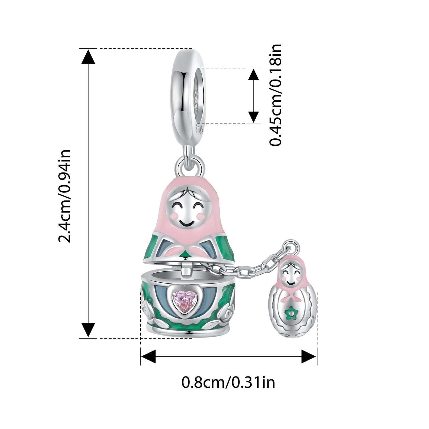 925 Sterling Silver Matryoshka Doll Charm – Russian Pendant Compatible with Pandora & European Bracelets