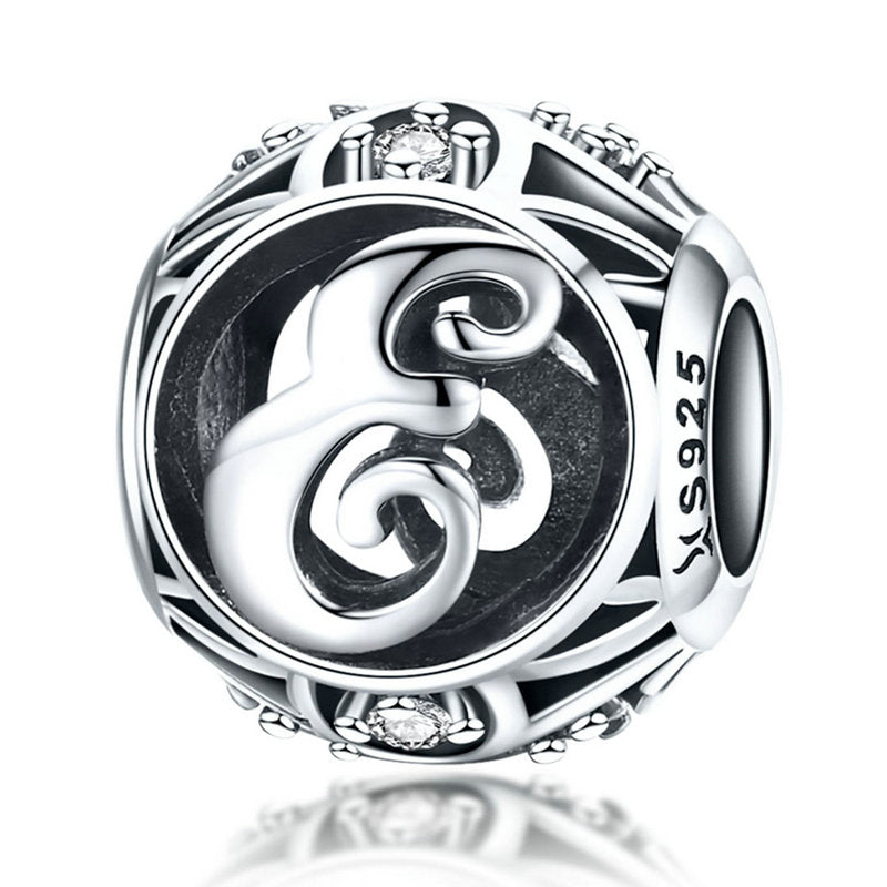 925 Sterling Silver Hollow Letter Charm with Zircon – Compatible with Pandora, Chamilia & European Bracelets