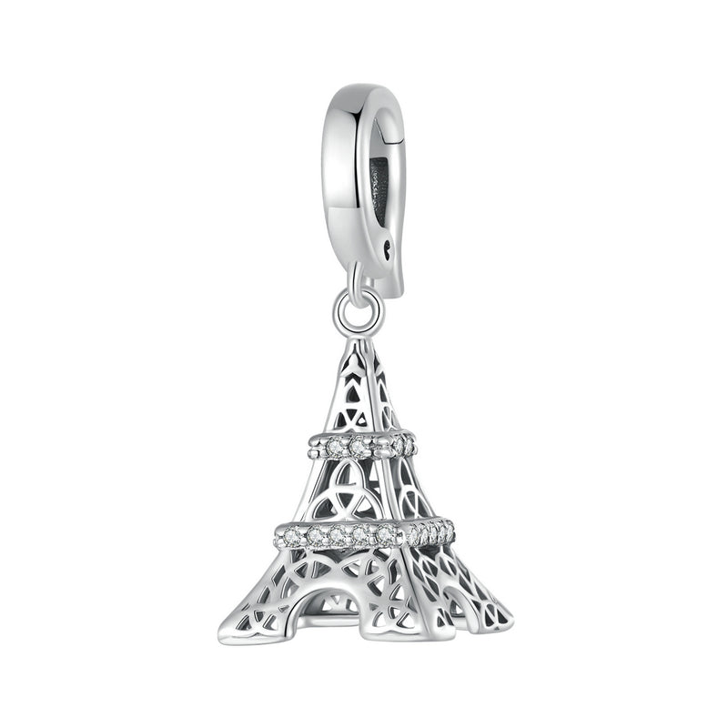 925 Sterling Silver Eiffel Tower Charm with Zircon – Vintage Pendant Compatible with Pandora Bracelets